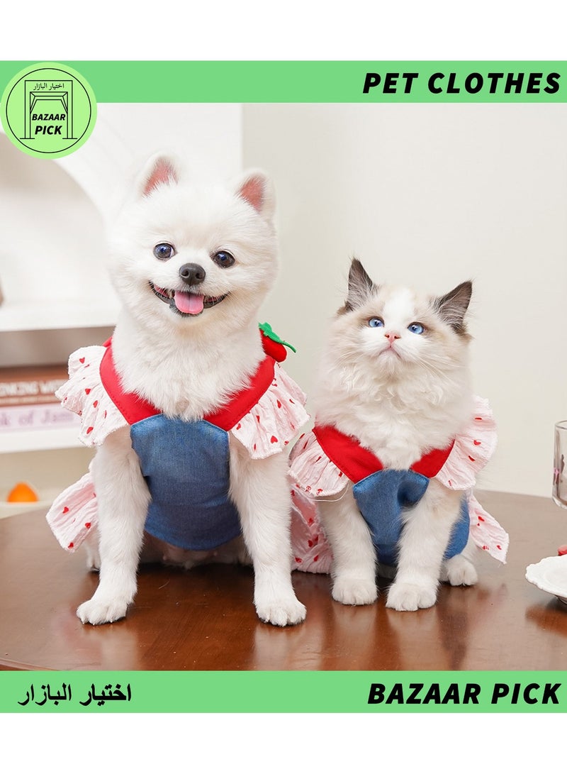 Sweet Light Blue Pet Denim Dress - Adorable Princess Jeans Skirt with Lace Detail, Trendy Puppy Apparel & Kitten Clothes for Small Breeds - Size M - Image 4