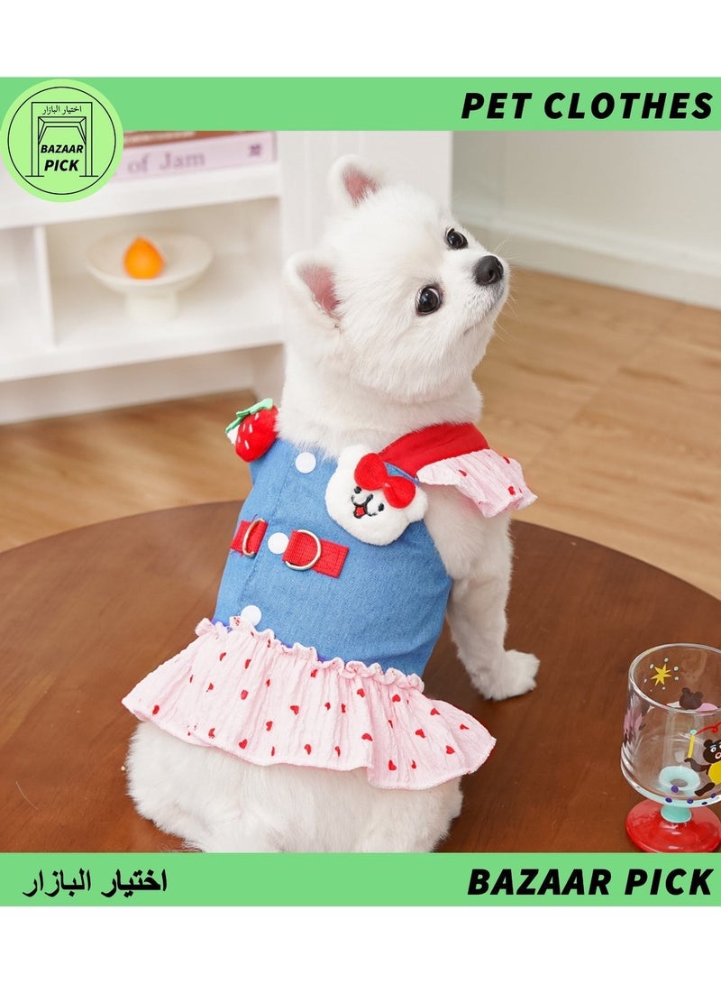 Sweet Light Blue Pet Denim Dress - Adorable Princess Jeans Skirt with Lace Detail, Trendy Puppy Apparel & Kitten Clothes for Small Breeds - Size M - Image 1