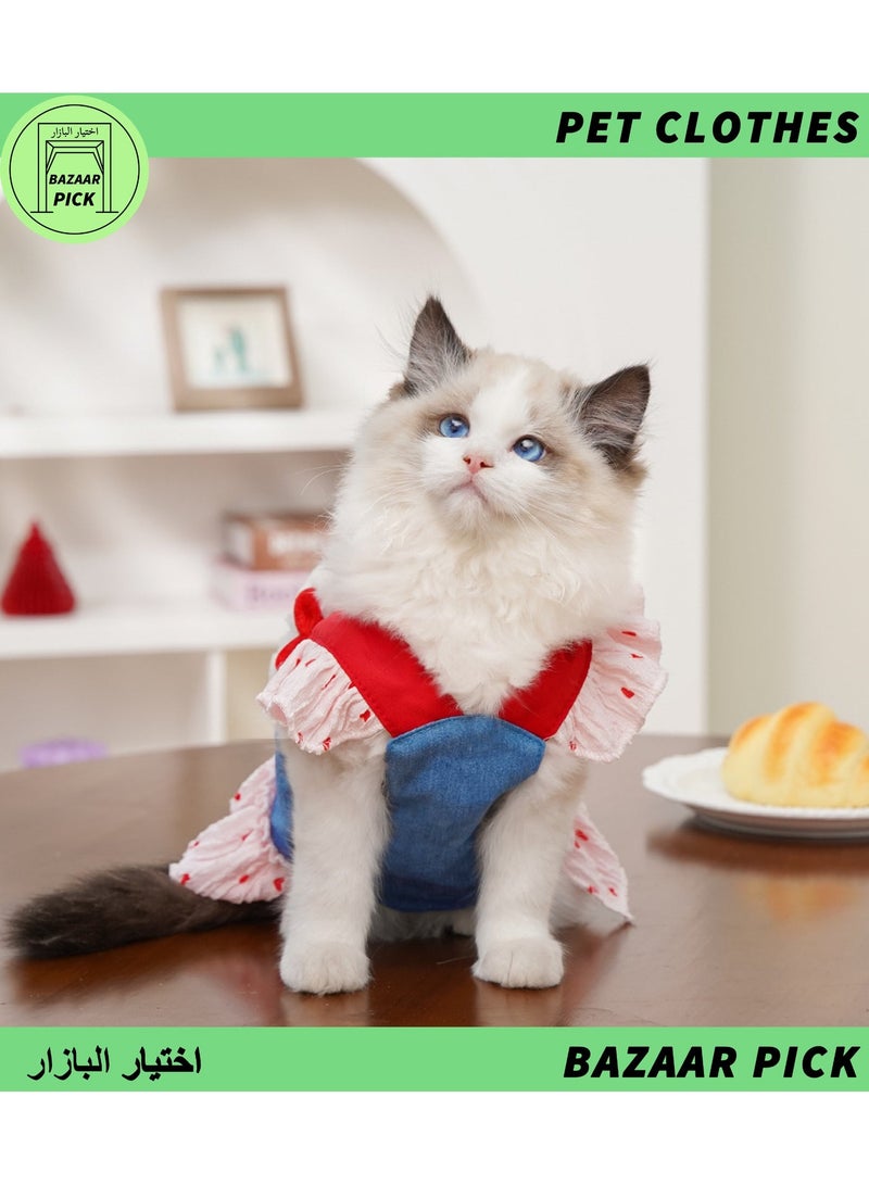 Sweet Light Blue Pet Denim Dress - Adorable Princess Jeans Skirt with Lace Detail, Trendy Puppy Apparel & Kitten Clothes for Small Breeds - Size M - Image 2