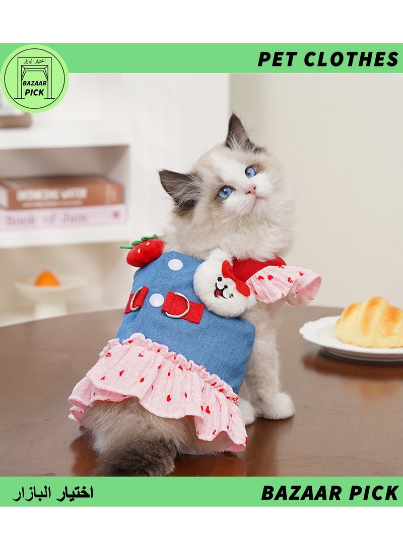 Sweet Light Blue Pet Denim Dress - Adorable Princess Jeans Skirt with Lace Detail, Trendy Puppy Apparel & Kitten Clothes for Small Breeds - Size M - Image 3