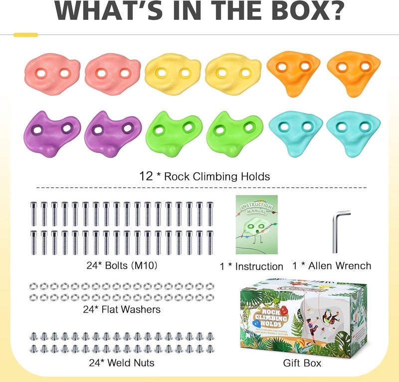 TOPNEW 12PCS Climbing Holds for Kids, Rock Wall Climbing Kit with Hardware for Indoor and Outdoor Climbing Wall, Pastel Color - Image 2