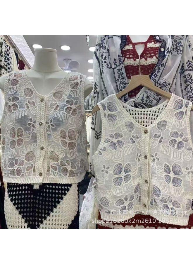 French-style Unique And Beautiful Hollow V-neck Cardigan Vest For Women New Summer Slim-fit Niche Design Top