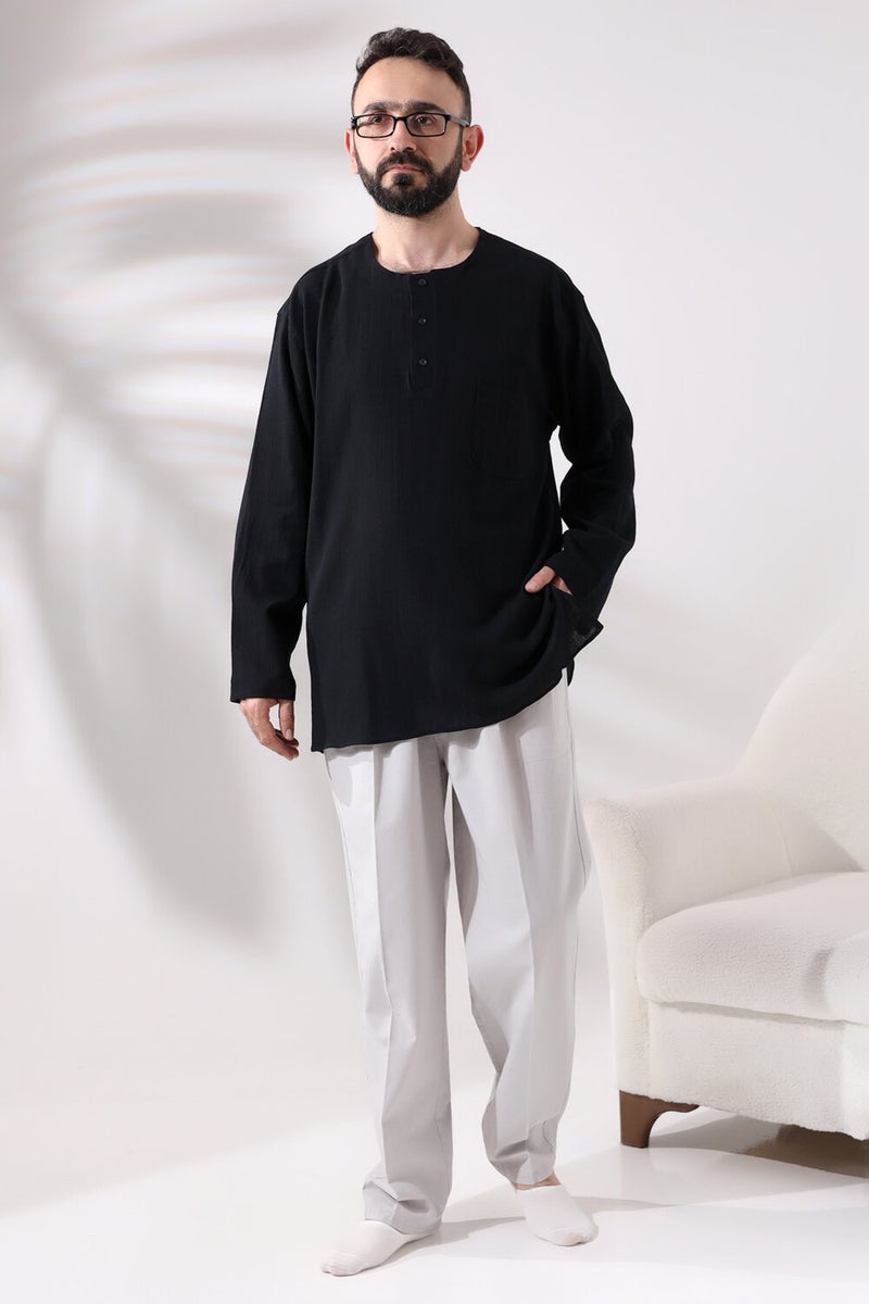 İhvan Online Linen Hajj and Umrah Men's Shalwar Trousers Gray  - Image 2