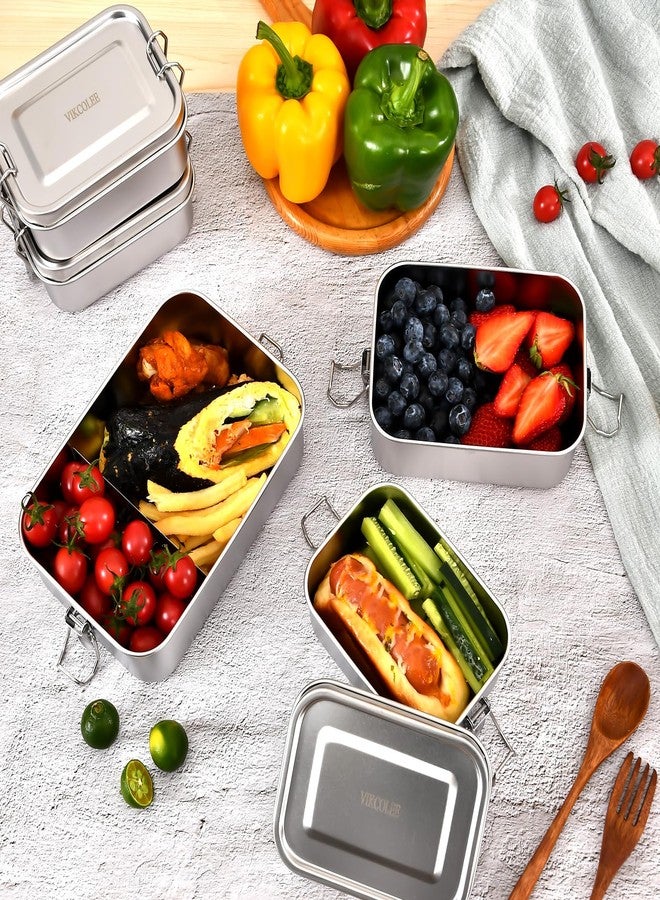 VIKCOLEE 4 PCS Stainless Steel Bento Box 550ml, Metal Lunch Box Food Containers, Steel Lunch Container for Home, Work, Camping - Image 3