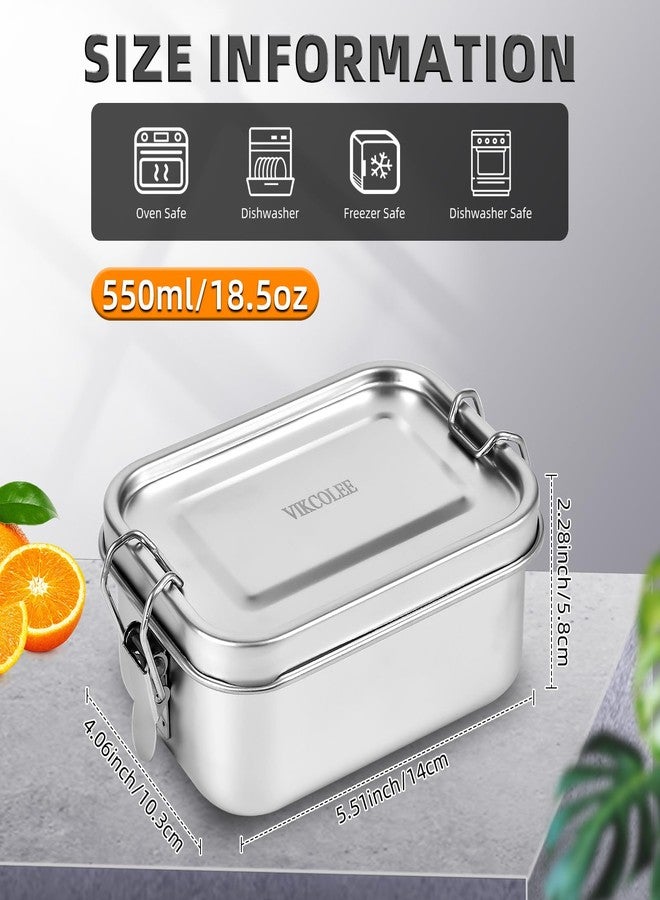 VIKCOLEE 4 PCS Stainless Steel Bento Box 550ml, Metal Lunch Box Food Containers, Steel Lunch Container for Home, Work, Camping - Image 2