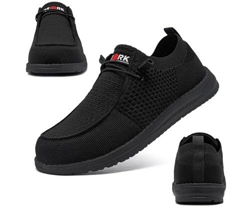 LARNMERN Slip On Steel Toe Shoes Men Lightweight Comfortable Walking Sneakers Safety Work Steel Toe Loafers(10 XW Men, Black) - Image 5