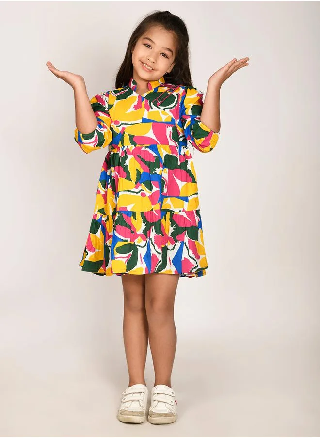 LILPICKS Abstract Print Fit & Flare Tiered Dress by Styli