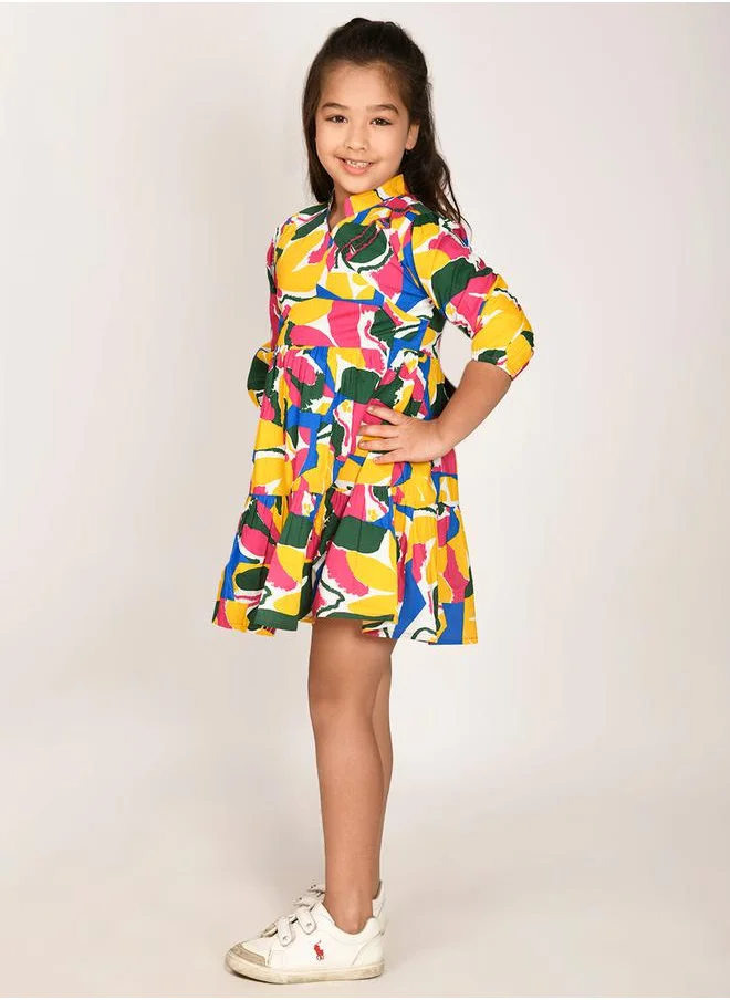 LILPICKS Abstract Print Fit & Flare Tiered Dress by Styli