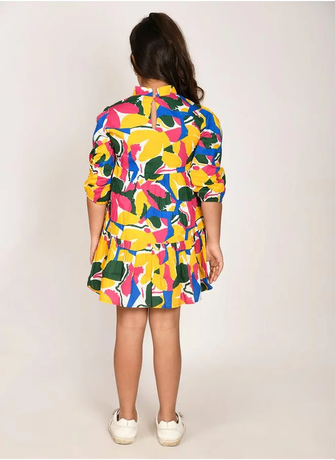 LILPICKS Abstract Print Fit & Flare Tiered Dress by Styli