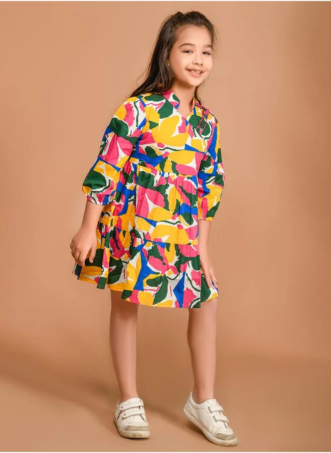 LILPICKS Abstract Print Fit & Flare Tiered Dress by Styli