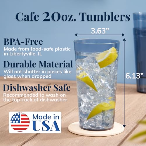 US Acrylic Cafe Plastic Reusable Tumblers (Set of 16) 20-ounce Water Cups in Grey | Value Set of Restaurant Style Drinking Glasses, Stackable, BPA-free, Made in the USA | Top-rack Dishwasher Safe - Image 2