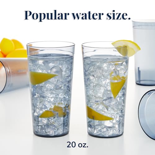 US Acrylic Cafe Plastic Reusable Tumblers (Set of 16) 20-ounce Water Cups in Grey | Value Set of Restaurant Style Drinking Glasses, Stackable, BPA-free, Made in the USA | Top-rack Dishwasher Safe - Image 3