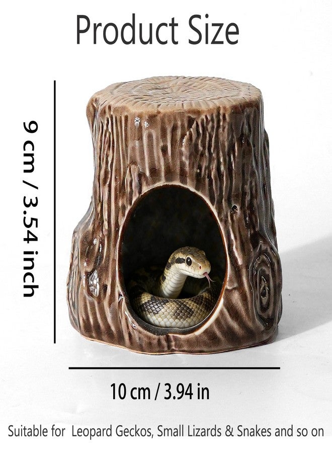 Deapeey Reptile Hideout -Ceramic Green Tree Stump - Humid Cave for Leopard Geckos, Small Lizards & Snakes | Natural Terrarium Habitat Decor, Safe Pet Hiding Shelter (3.94in) - Image 2