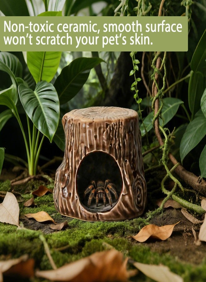 Deapeey Reptile Hideout -Ceramic Green Tree Stump - Humid Cave for Leopard Geckos, Small Lizards & Snakes | Natural Terrarium Habitat Decor, Safe Pet Hiding Shelter (3.94in) - Image 3