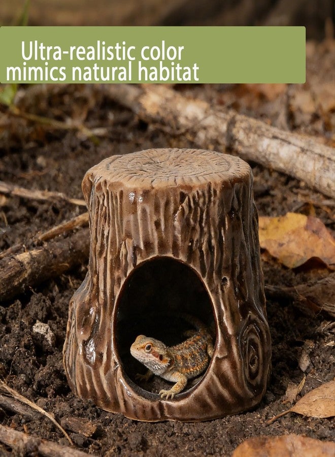 Deapeey Reptile Hideout -Ceramic Green Tree Stump - Humid Cave for Leopard Geckos, Small Lizards & Snakes | Natural Terrarium Habitat Decor, Safe Pet Hiding Shelter (3.94in) - Image 5