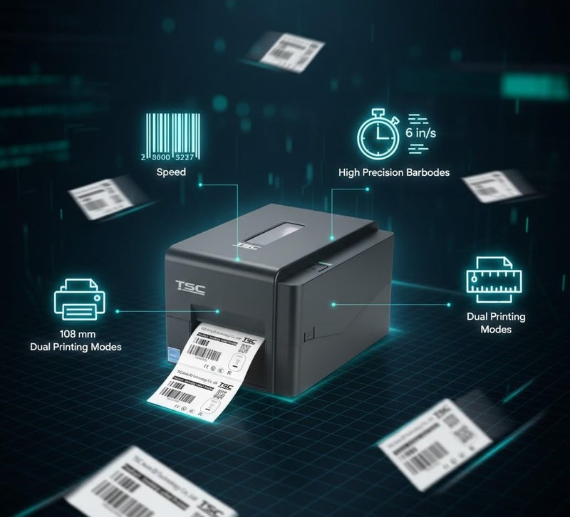 TSC TE244 Desktop Thermal Transfer Barcode Printer with USB Connectivity 203 DPI Bar Code Label Printer, Black - Image 3