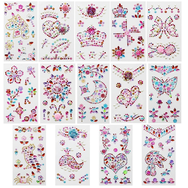 Ourart 14 Sheets Rhinestones Stickers, Self-Adhesive Craft Jewels and Gems Sticker for DIY Crafts, Scrapbook, Multicolor - Image 1