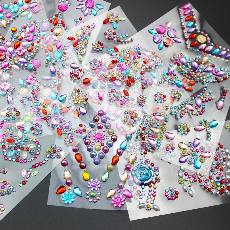 Ourart 14 Sheets Rhinestones Stickers, Self-Adhesive Craft Jewels and Gems Sticker for DIY Crafts, Scrapbook, Multicolor - Image 2