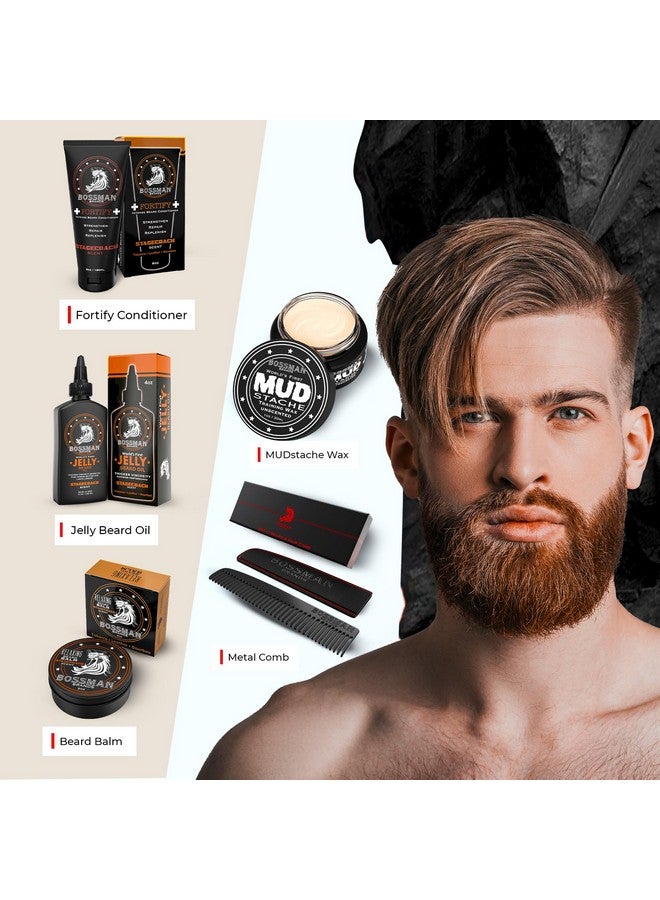 Bossman Complete Beard Kit - Men's Beard Oil Jelly, Fortify Shower Conditioner, Balm, Mustache Wax and Comb - Beard Softener, Growth, Care and Grooming Products Kit (Stagecoach) - Image 3