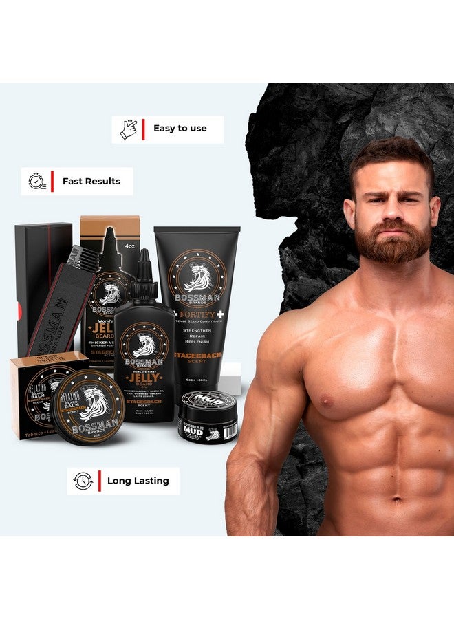 Bossman Complete Beard Kit - Men's Beard Oil Jelly, Fortify Shower Conditioner, Balm, Mustache Wax and Comb - Beard Softener, Growth, Care and Grooming Products Kit (Stagecoach) - Image 5