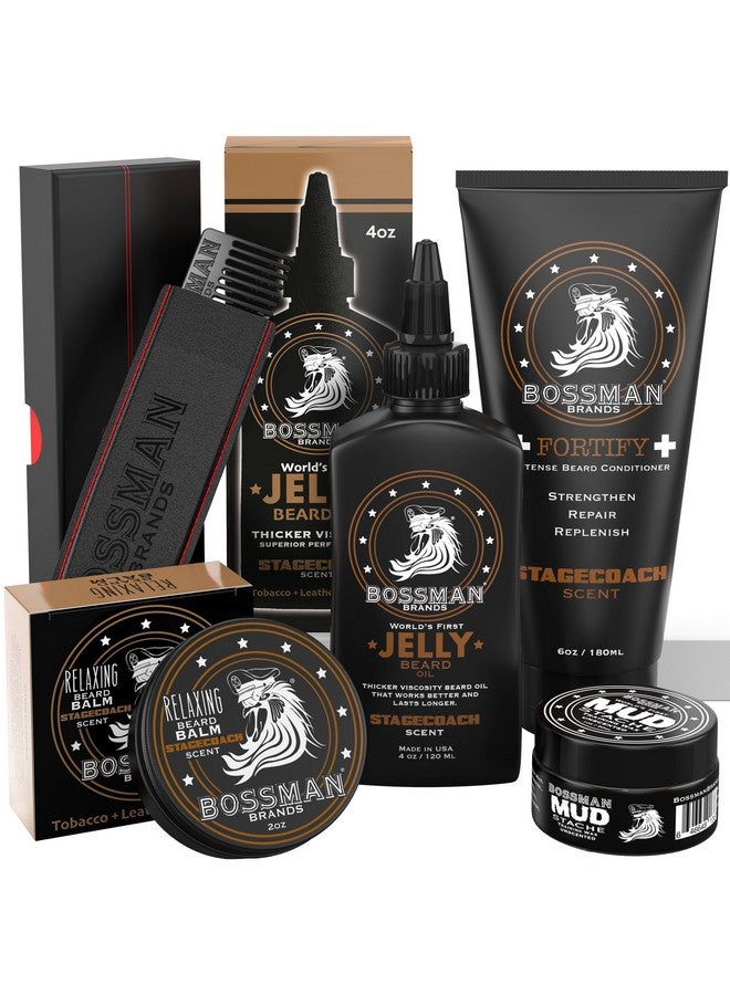 Bossman Complete Beard Kit - Men's Beard Oil Jelly, Fortify Shower Conditioner, Balm, Mustache Wax and Comb - Beard Softener, Growth, Care and Grooming Products Kit (Stagecoach) - Image 1
