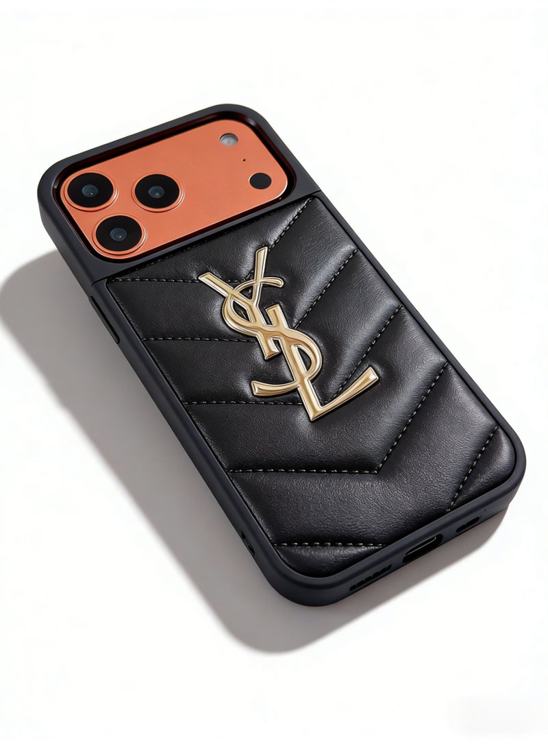 سانت لوران Saint Laurent YSL Cassandre Quilted Leather iPhone 16/17 Pro Max Case, Black - Image 5