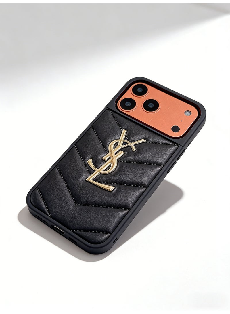 سانت لوران Saint Laurent YSL Cassandre Quilted Leather iPhone 16/17 Pro Max Case, Black - Image 2