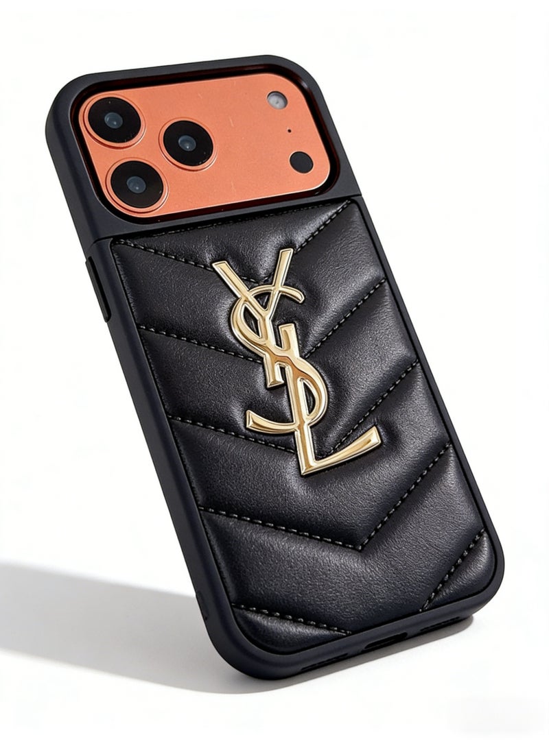 سانت لوران Saint Laurent YSL Cassandre Quilted Leather iPhone 16/17 Pro Max Case, Black - Image 3