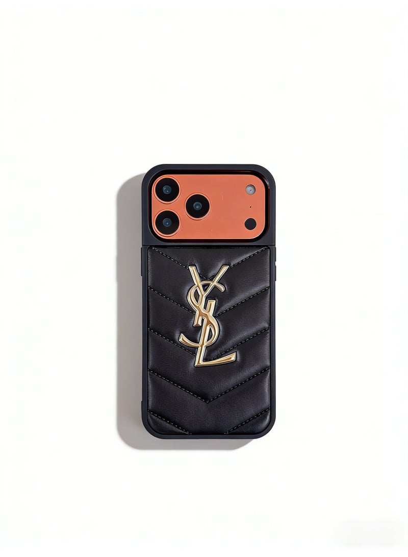 سانت لوران Saint Laurent YSL Cassandre Quilted Leather iPhone 16/17 Pro Max Case, Black - Image 1