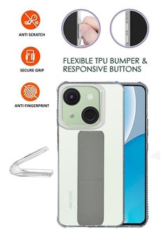 NAFCO For Itel A50c - Transparent Hand Grip Foldable Magnetic Kickstand Wrist Strap Finger Grip Shockproof Cover Compatible For Itel A50c - Clear / Grey  - Image 2