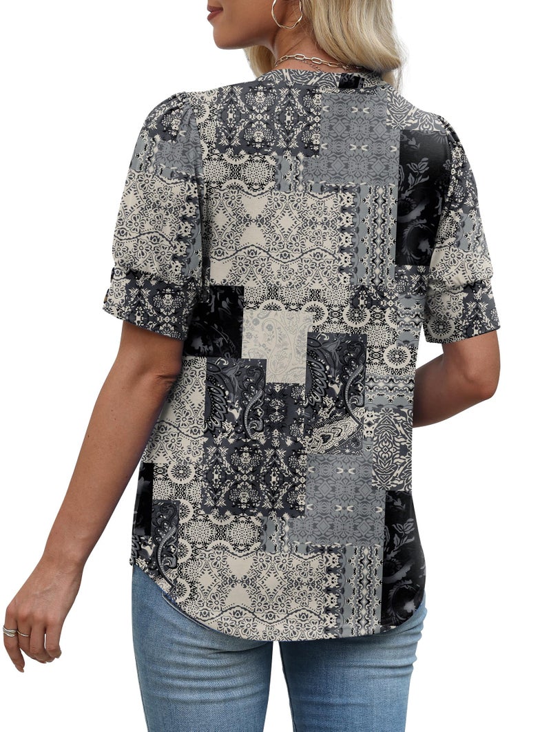 OFEEFAN Boho Tops for Women Summer Shirts Short Sleeve Spring Break Clothes Business Work Blouses Dressy Casual Plus Size Fashion Clothing Charcoal Grey 3XL - Image 5
