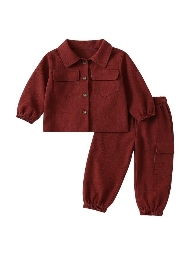 ocvito Kids Boys maroon Stylish Shirt & Pant Clothing Set, Solid Casual Outfit with Front Button Shirt & Elastic Waist Pants, Comfortable Party & Dress for Kids.4-5 years - Image 1