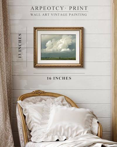 ARPEOTCY Vintage Gold Framed Pictures Wall Art Nature Storm Clouds Paintings Canvas Prints Artwork with Antique Frame Victorian Wall Pictures Decor for Living Room Bedroom 13x16 inch - Image 3