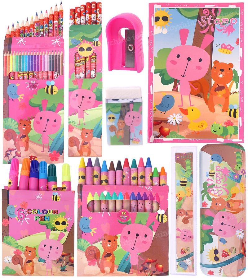 Toyshine 41 Pcs Coloring&Stationery Set Gift For Kids Boys Girls Toddler|Learning Educational Art Craft Indoor Game Gift Present Birthday For 3 4 5 6 7 8 9 Year Old- Sea Animals,Animal World,White - Image 1