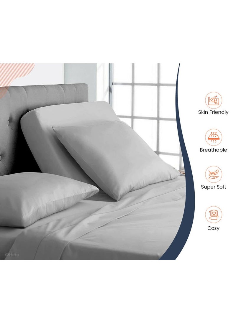 SGI bedding SGI bedding 39"" King Split Top Flex Head Sheet 100% Egyptian Cotton Sheet Set - 600 Thread Count Flex Top Sheet Adjustable Bed - 4 Piece Sheet Set 18"" Deep Pocket Sleep Number Bed - Light Grey Solid  - Image 3