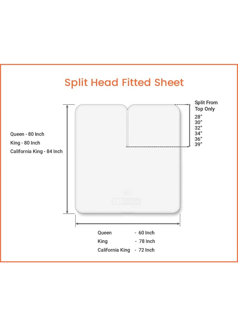 SGI bedding SGI bedding 39"" King Split Top Flex Head Sheet 100% Egyptian Cotton Sheet Set - 600 Thread Count Flex Top Sheet Adjustable Bed - 4 Piece Sheet Set 18"" Deep Pocket Sleep Number Bed - Light Grey Solid  - Image 5