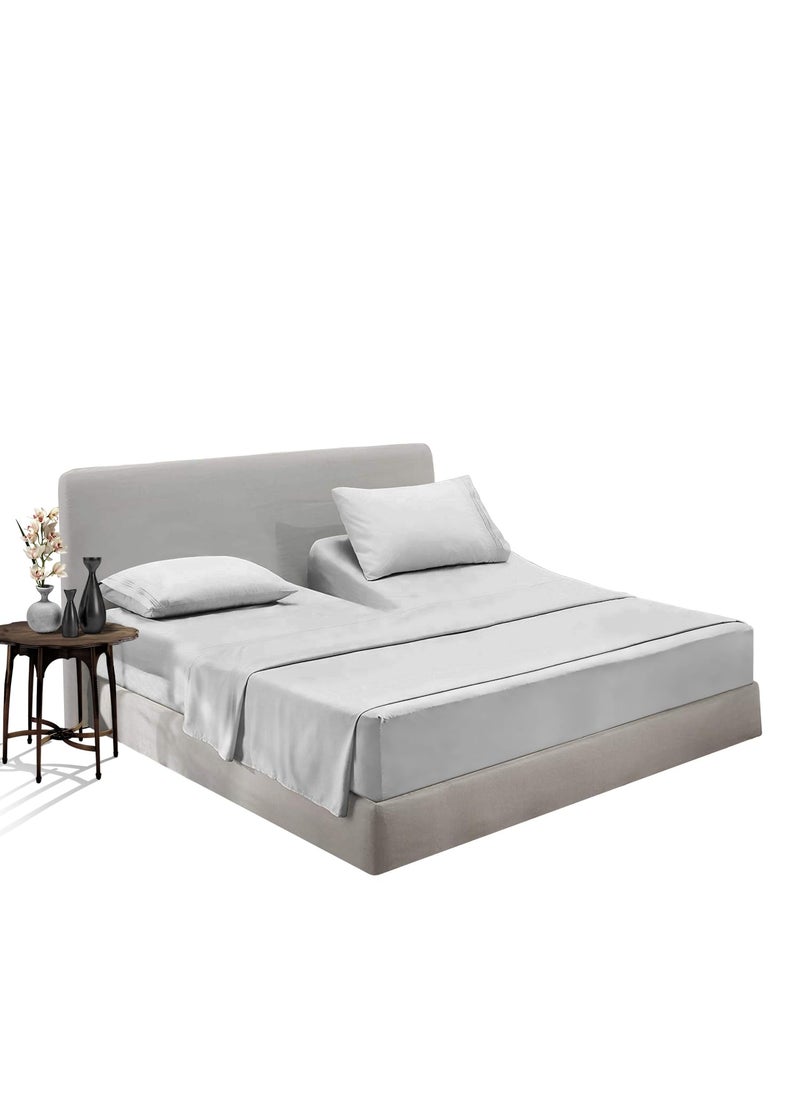 SGI bedding SGI bedding 39"" King Split Top Flex Head Sheet 100% Egyptian Cotton Sheet Set - 600 Thread Count Flex Top Sheet Adjustable Bed - 4 Piece Sheet Set 18"" Deep Pocket Sleep Number Bed - Light Grey Solid  - Image 1