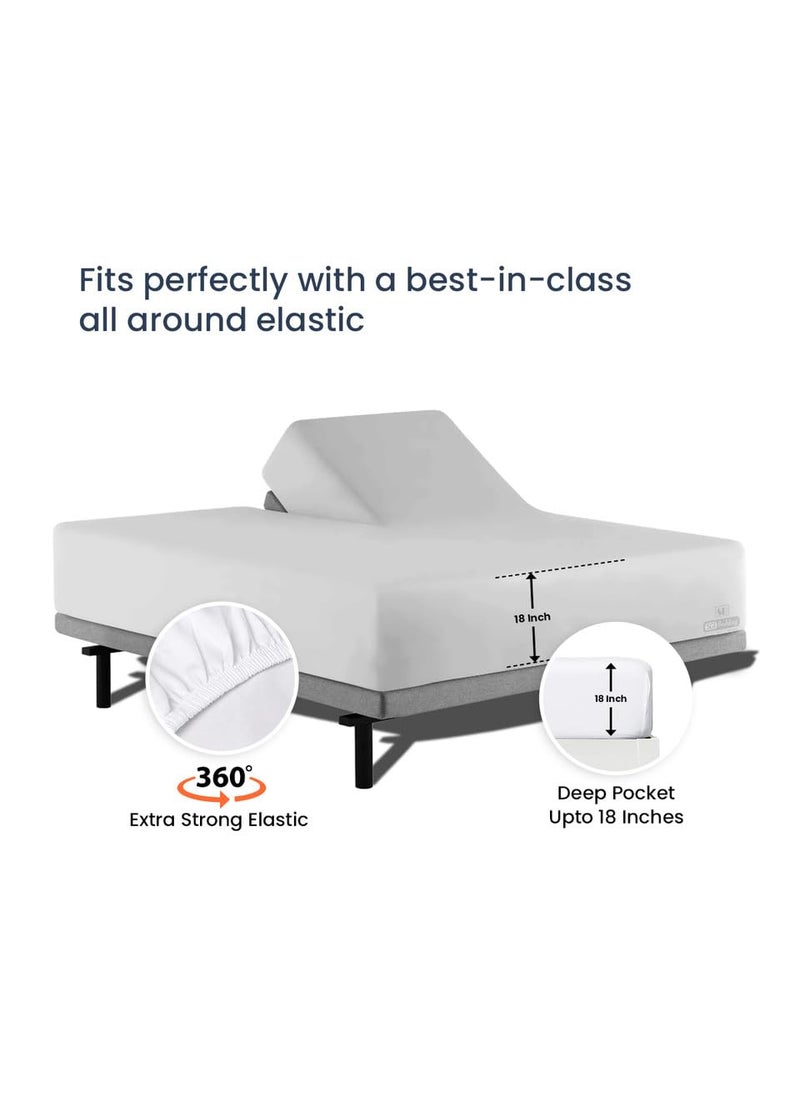 SGI bedding SGI bedding 39"" King Split Top Flex Head Sheet 100% Egyptian Cotton Sheet Set - 600 Thread Count Flex Top Sheet Adjustable Bed - 4 Piece Sheet Set 18"" Deep Pocket Sleep Number Bed - Light Grey Solid  - Image 4