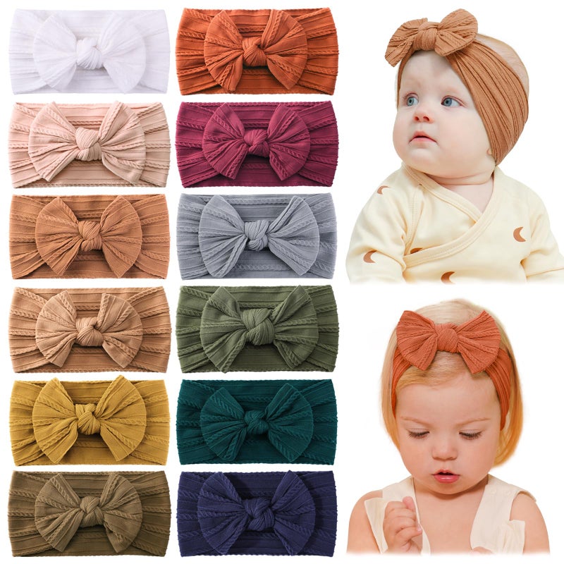 jollybows 12pcs Baby Girls Nylon Headband with Bow Newborn Hairbands Infant Hair Bow Elastics Handmade Hair Accessories for Toddlers Kids - Image 1