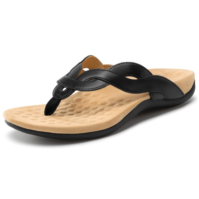 Rihero Women's Orthopedic Arch Support Sandals Orthotic Black Flip Flops Comfortable Casual Thong Slide Sandals for Summer Walking Size 5.5 - Image 1
