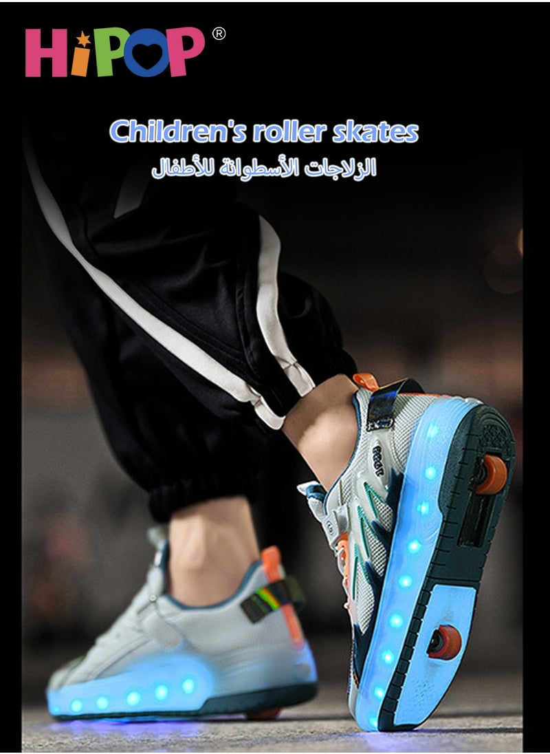 HIPOP - Unisex Kids Roller Skates Shoes with USB Charging Lights,Fashional Girls Boys Roller Shoes,Retractable Double Wheels Skates - Image 1