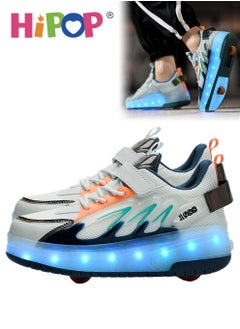 HIPOP Unisex Kids Roller Skates Shoes with USB Charging Lights,Fashional Girls Boys Roller Shoes,Retractable Double Wheels Skates  - Image 1