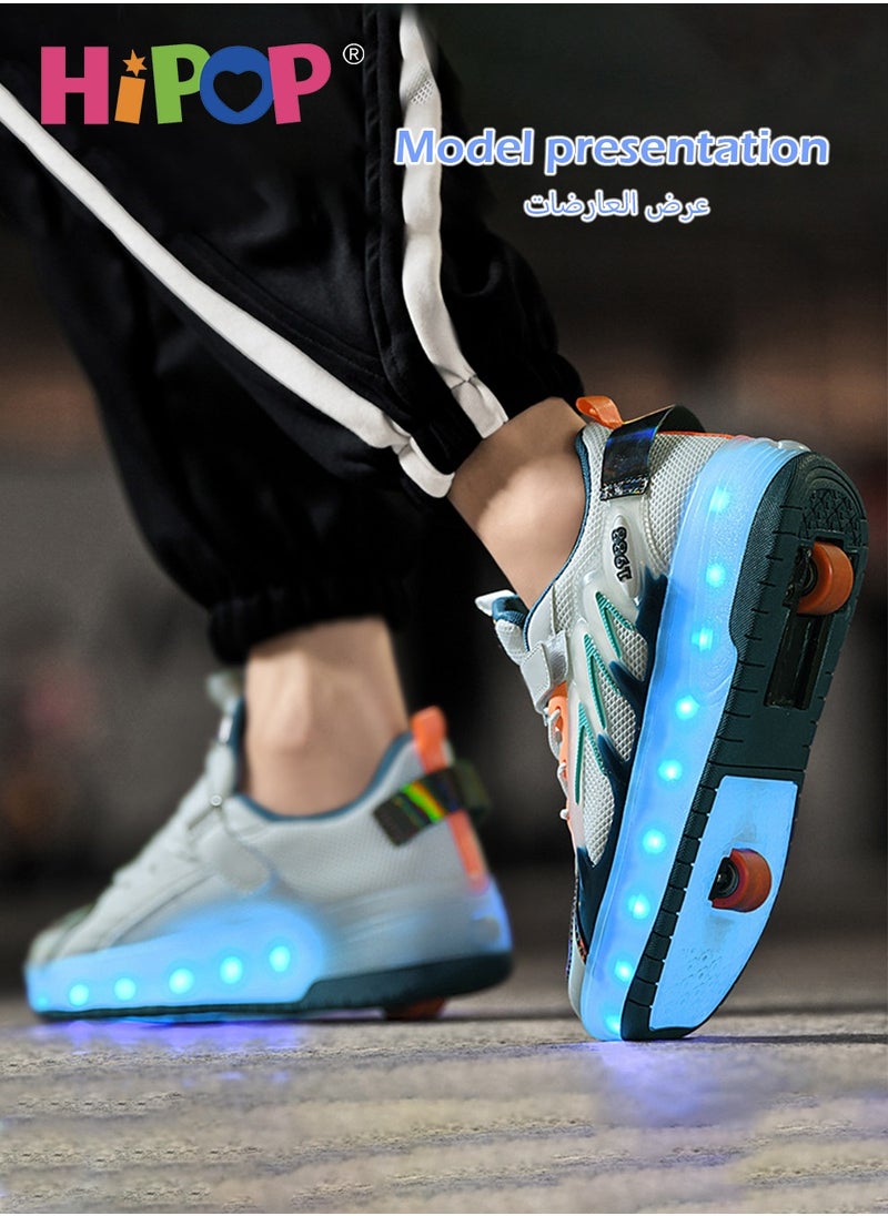 HIPOP - Unisex Kids Roller Skates Shoes with USB Charging Lights,Fashional Girls Boys Roller Shoes,Retractable Double Wheels Skates - Image 1