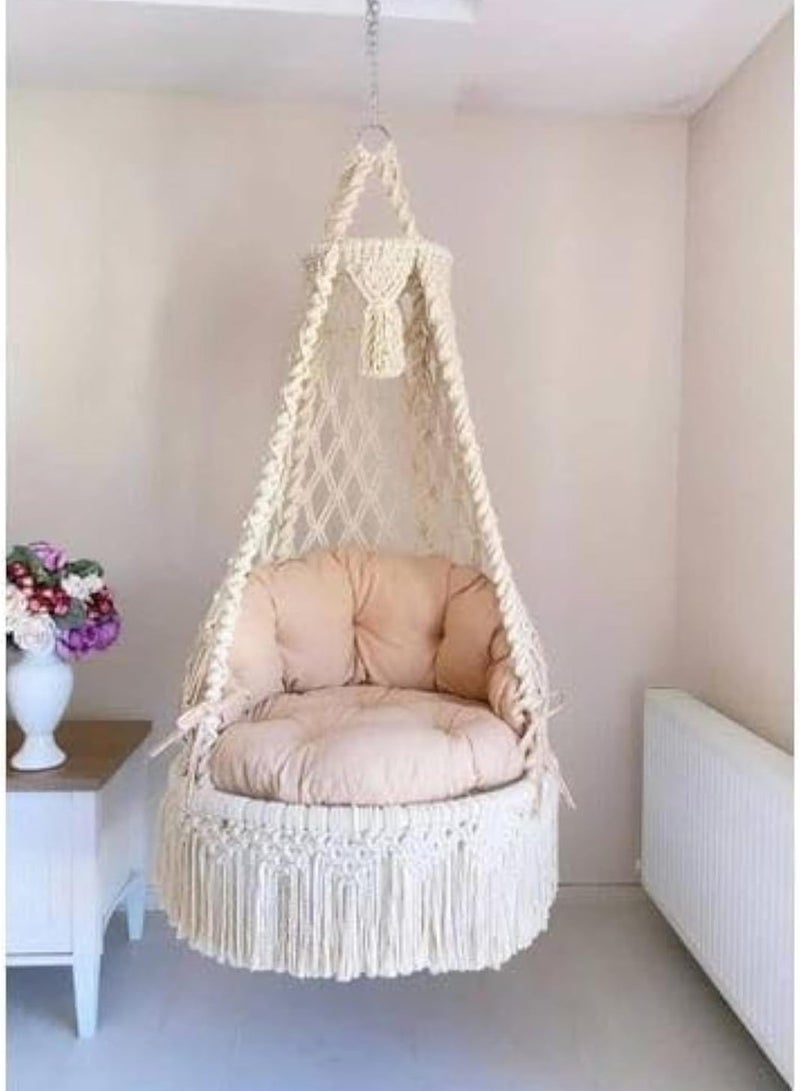 أرجوحة ملكية معلقة من المكرمية (وسادات بيضاء فاتحة) - Image 1