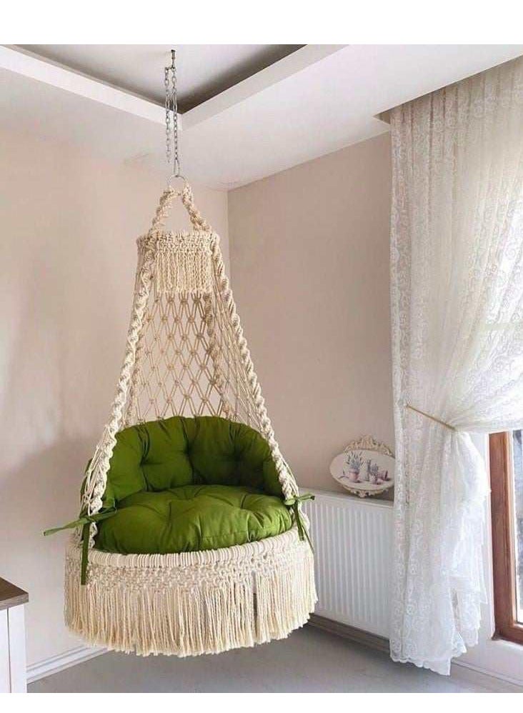 أرجوحة ملكية معلقة من المكرمية (وسادات بيضاء فاتحة) - Image 3