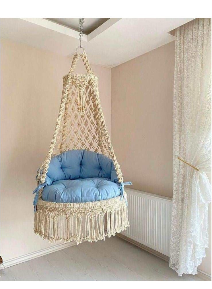 أرجوحة ملكية معلقة من المكرمية (وسادات بيضاء فاتحة) - Image 4