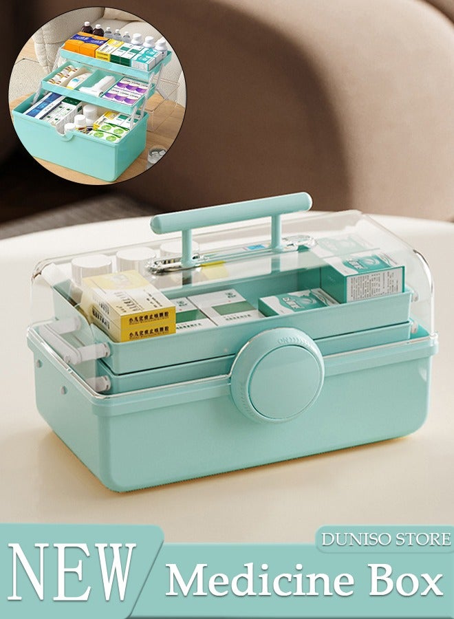 DUNISO Medicine Box Plastic Medicine Storage Box Family Emergency Kit Medical Kit 3 Layers Home First Aid Box Child Proof Medicine Box Organizer Pill Case with Compartments and Handle - Image 1