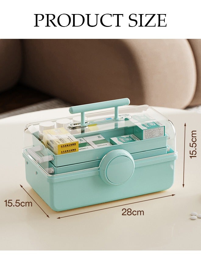 DUNISO Medicine Box Plastic Medicine Storage Box Family Emergency Kit Medical Kit 3 Layers Home First Aid Box Child Proof Medicine Box Organizer Pill Case with Compartments and Handle - Image 2