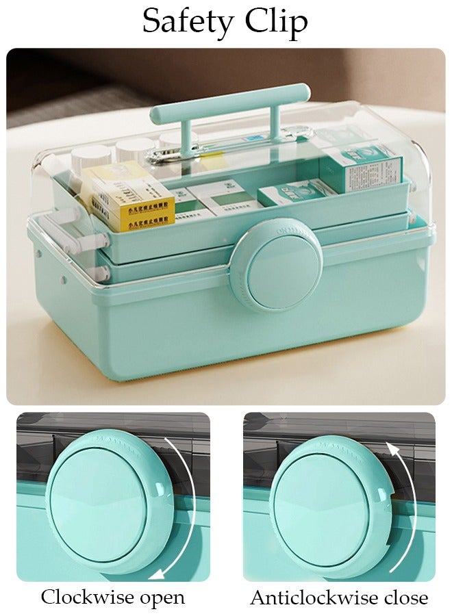 DUNISO Medicine Box Plastic Medicine Storage Box Family Emergency Kit Medical Kit 3 Layers Home First Aid Box Child Proof Medicine Box Organizer Pill Case with Compartments and Handle - Image 4