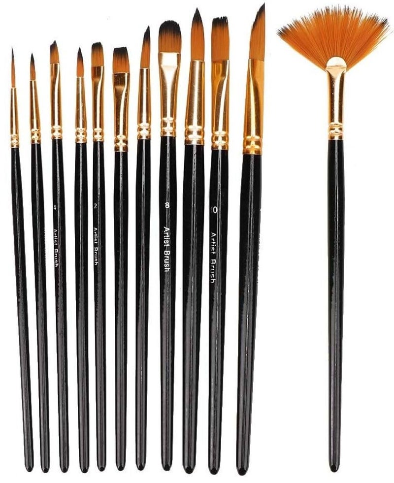 Faded Professional Paint Brush Set – Assorted Wide & Fine Tip Brushes with Soft Nylon Bristles for Acrylic, Watercolor, Oil & Gouache | Versatile Artist Brushes for Detailing, Blending (12 Pcs) - Image 1